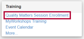 Identifies the Quality Matters Session Enrollment form on the VTAC Support page