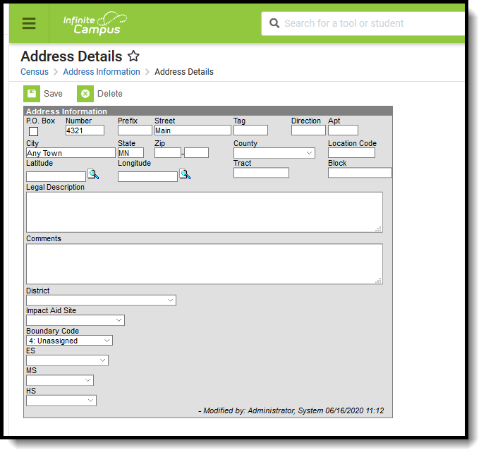 Screenshot of the Address Information editor. 