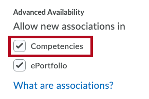 Advanced Availability dropdown. Leave the competencies option checked.