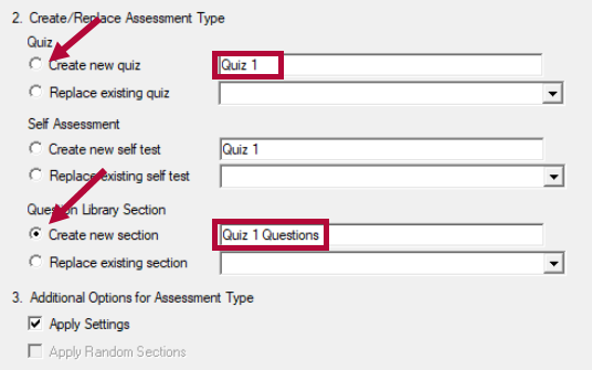 Displays Create Assessment Type options.