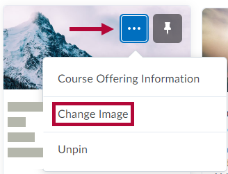 Indicates Options menu and Identifies Change Image option for a course.