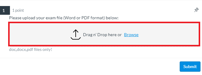image shows the upload box. Drag and drop or click Browse to find your file.
