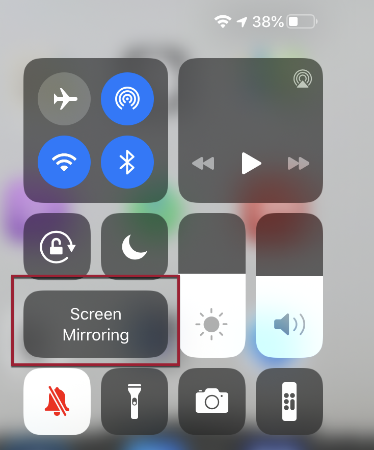 on iPad control panel, button Screen Mirroring, left side.