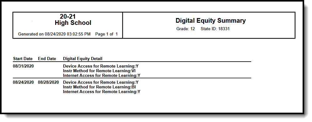 Screenshot of the Digital Equity Print Summary PDF.