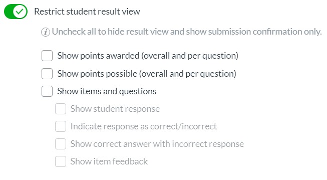Restrict student result view options