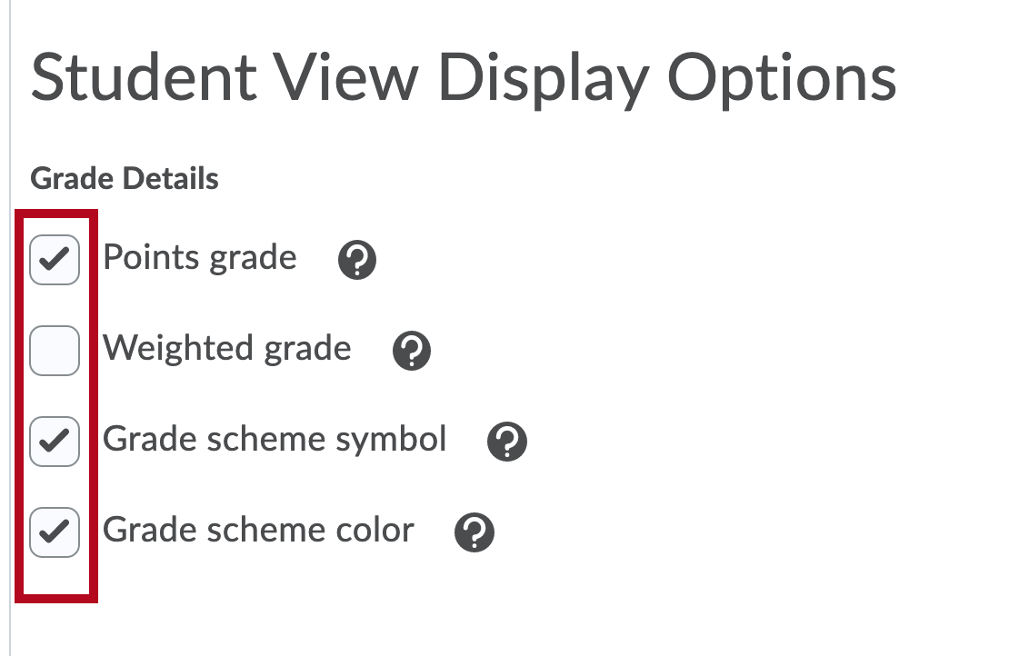 Identifies Student Display Options
