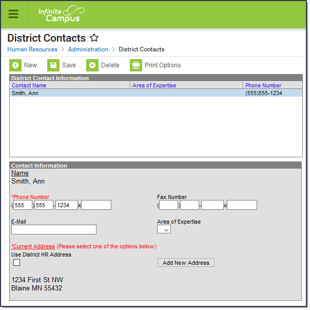 Screenshot of the District Contacts tool.
