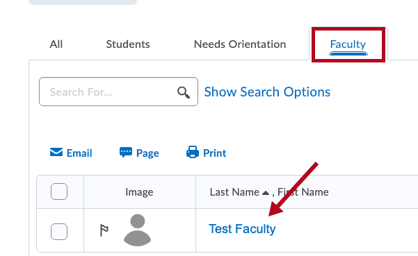 Identifies Faculty tab and indicates Faculty Name