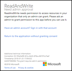 Read&Write needs admin approval screen