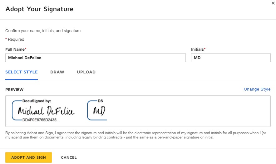 DocuSign Interface for signing