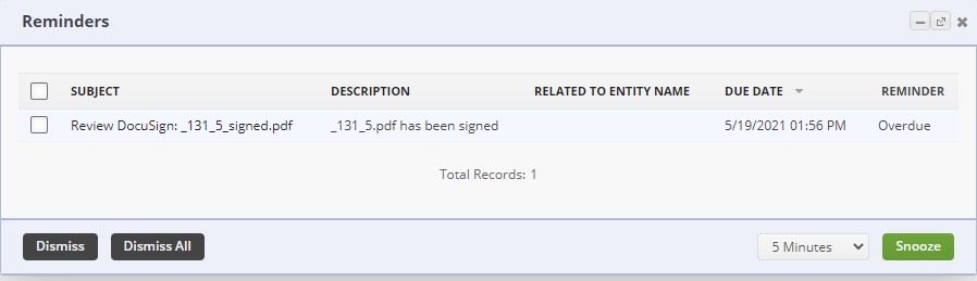 Reminder for the activity created when your customer signs the quote or sales order using DocuSign