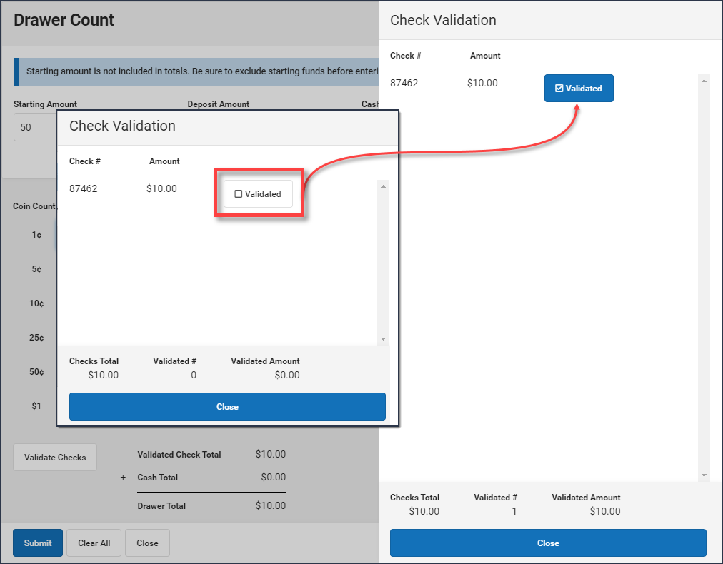 Screenshot of the check validation checkbox