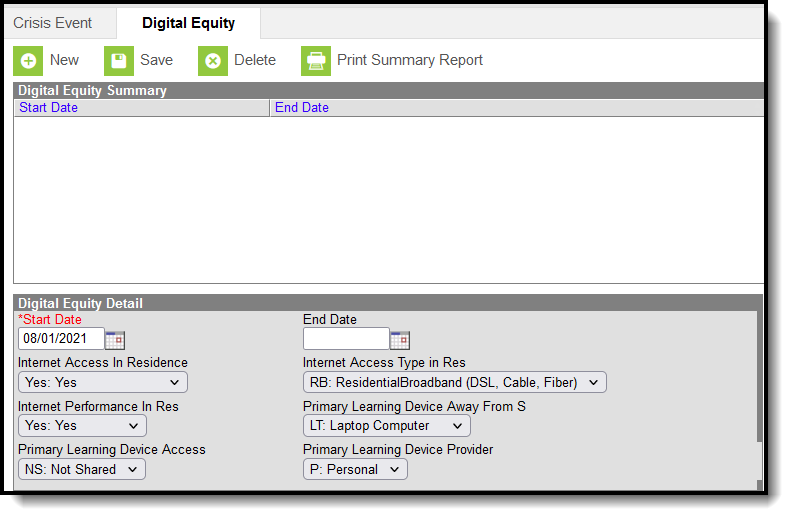 Screenshot of the Digital Equity tool.
