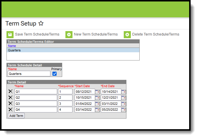 Screenshot of the Term Setup tool. 