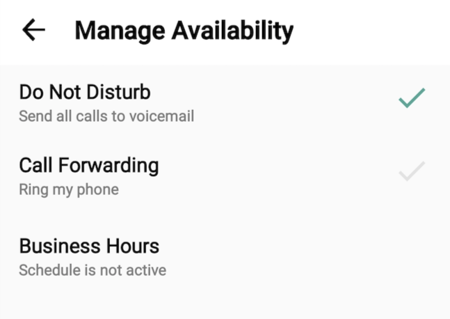 Manage Availability menu with "Do Not Disturb" selected