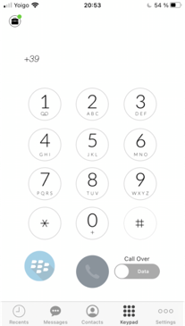 screen of dialer with +39 country code visible at top of screen