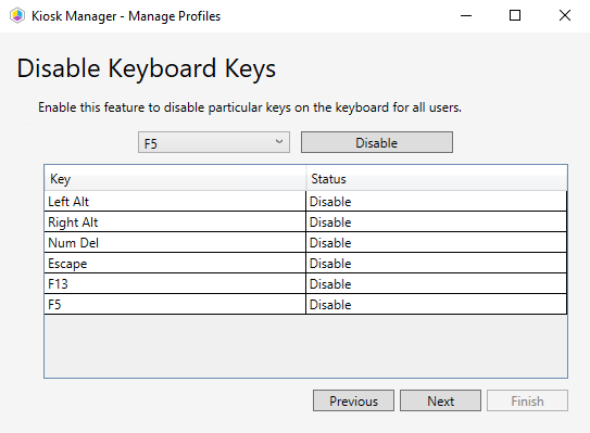Kiosk Manager Disable Keyboard Keys Screenshot