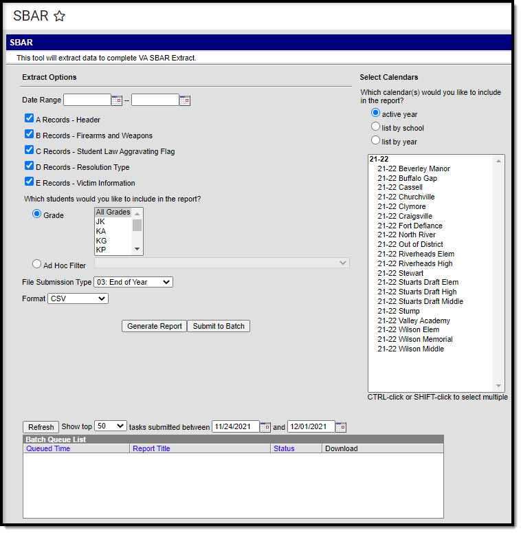 Screenshot of the SBAR extract editor.