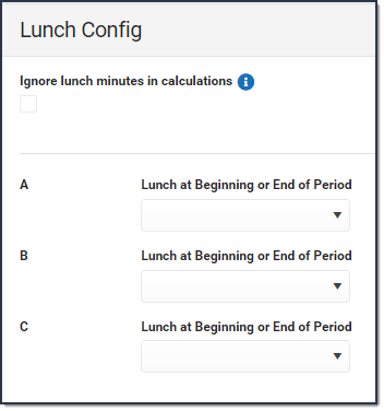 Screenshot image of Lunch Config options when Ignore Lunch Minutes is not checked.