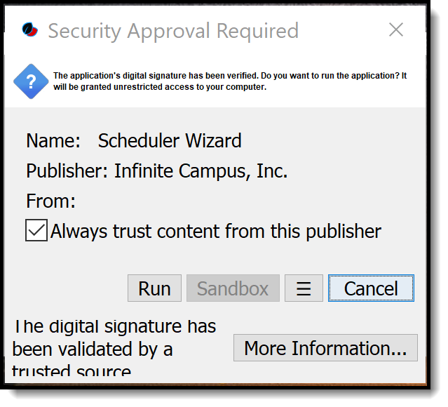 Screenshot of the Schedule Wizard approval message. 