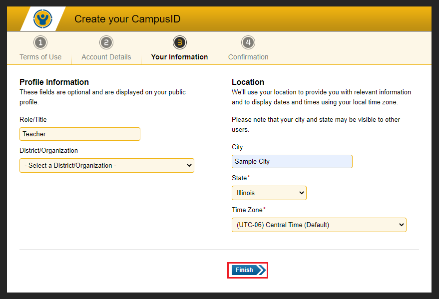 Screenshot of the Campus ID Your Information screen.