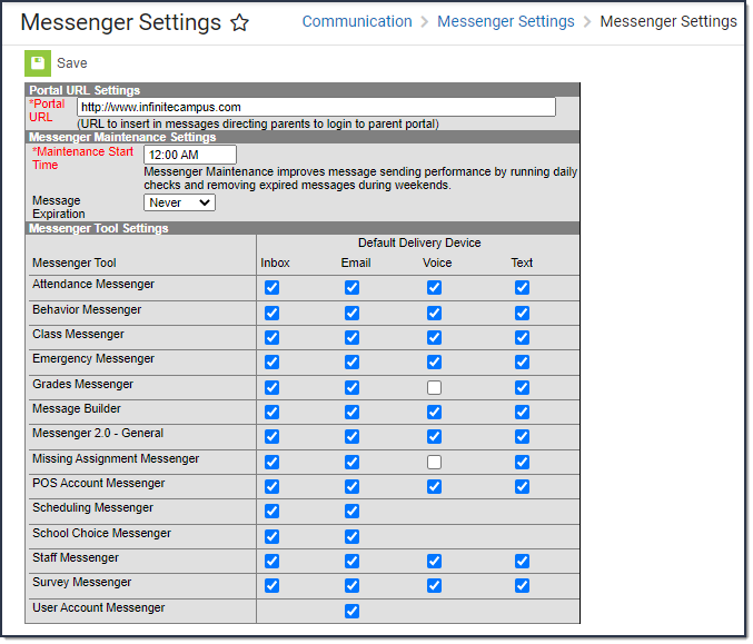 Screenshot of the Messenger Settings tool.