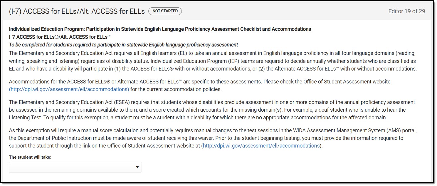 Screenshot of the access for ells editor.