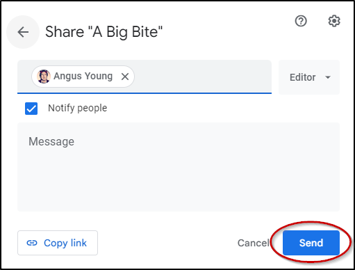 Sharing window for Google Drive