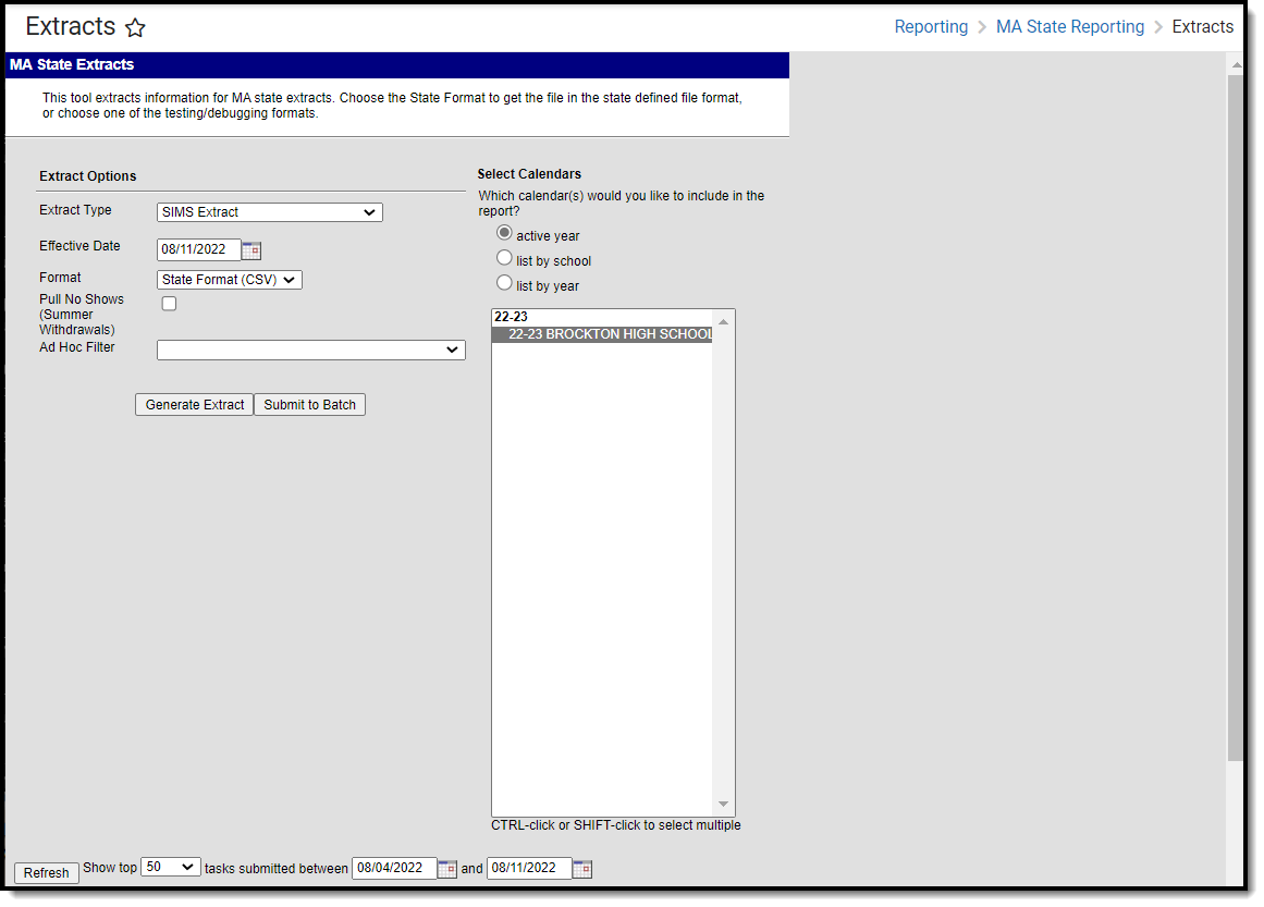 Screenshot of SIMS Extract Report Editor.