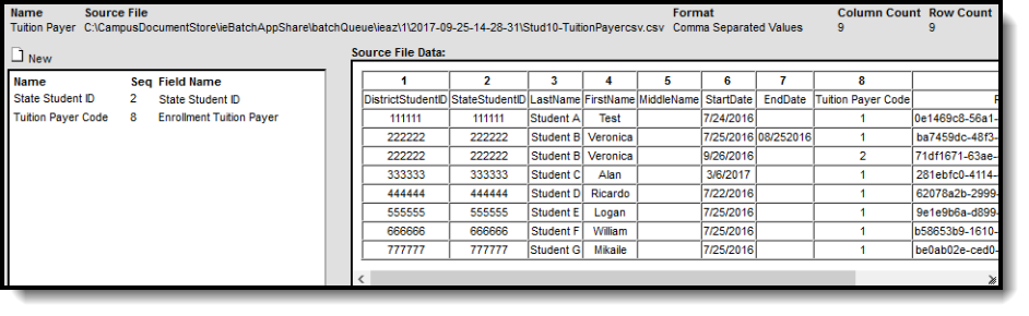 Screenshot of the Enrollment Tuition Payer Mapping.