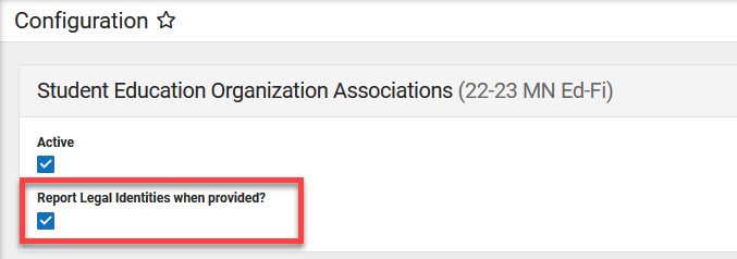 Screenshot of the 22-23 Student Education Organization Association configuration.