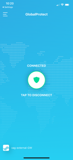 Screenshot of VPN interface showing circle in center of screen as 