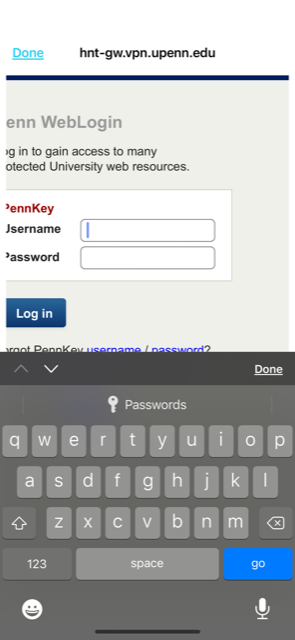 Screenshot of interface for PennKey log in