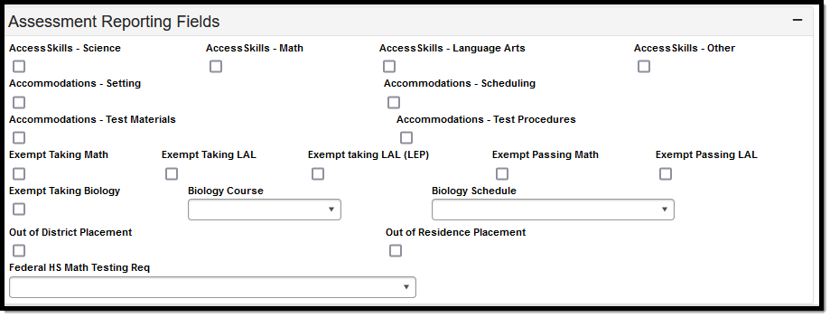 Image of the Assessment Reporting Fields Editor.