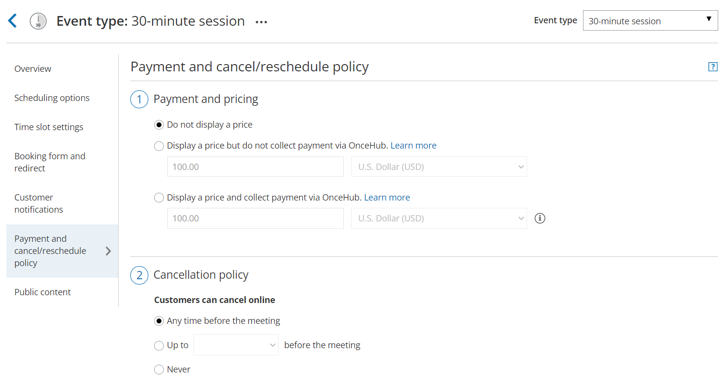 Figure 1: Payment and cancel/reschedule policy