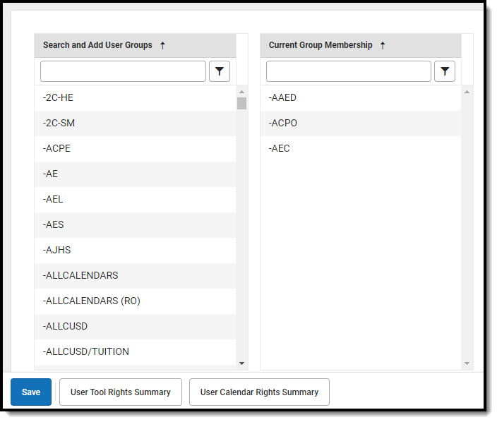 Screenshot of assigning User Groups.
