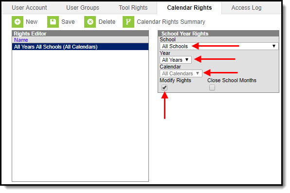 Screenshot of school year rights example.