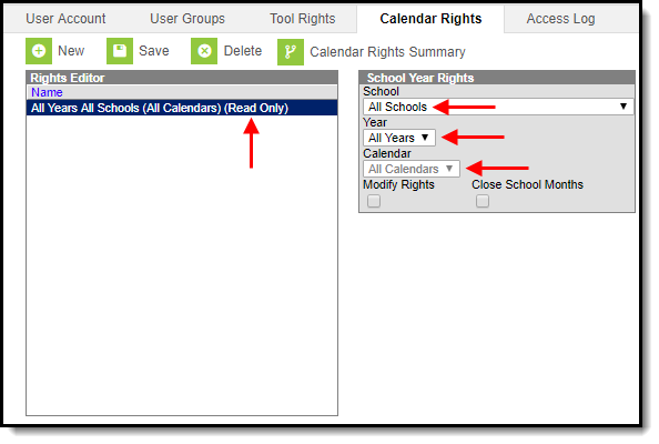 Screenshot of School Year Rights example.