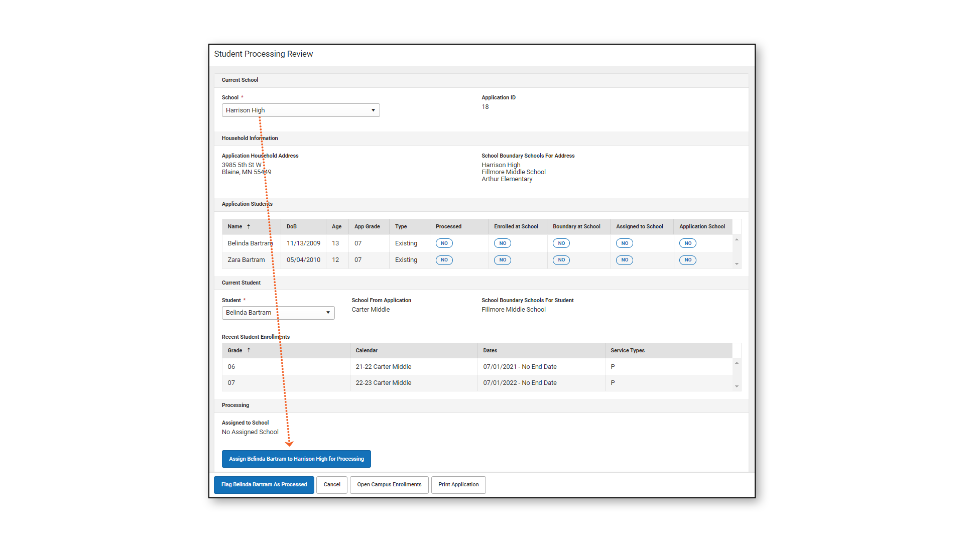 Screenshot of student processing review screen with assign button emphasized.