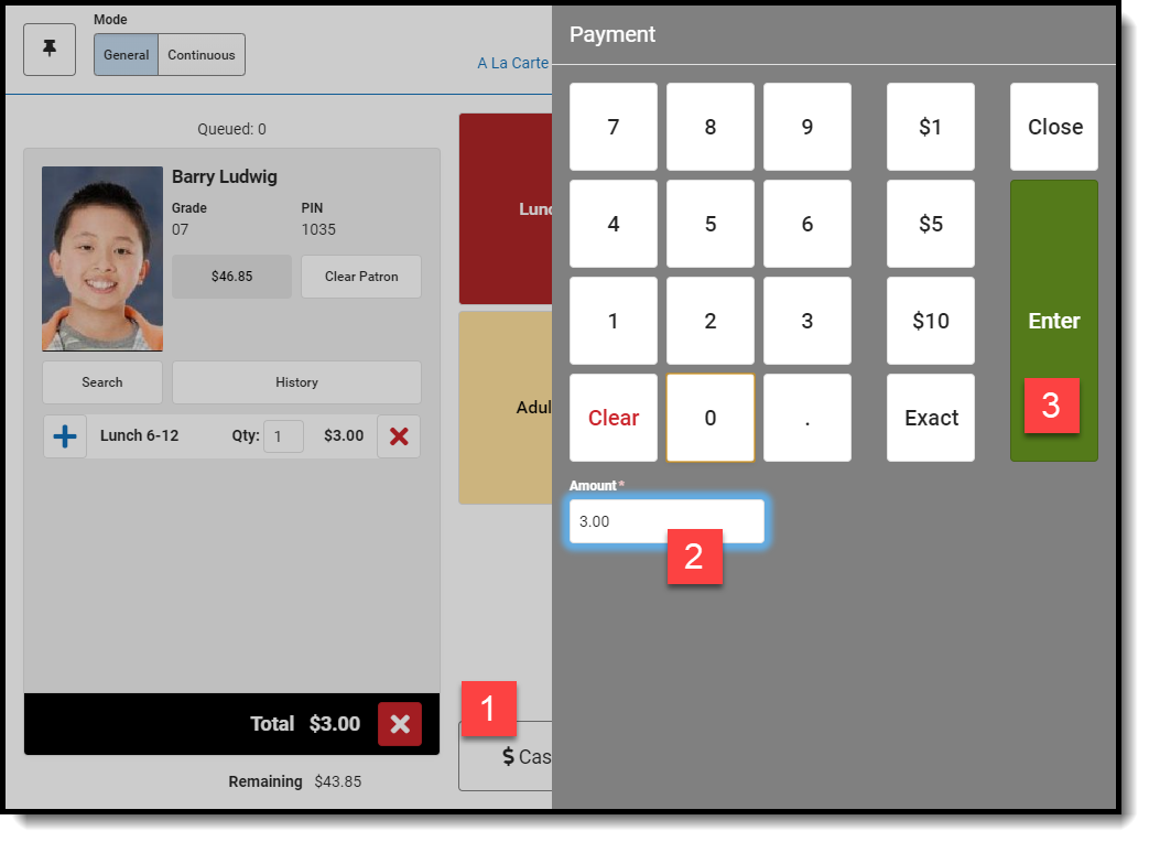 Screenshot of paying with cash in POS