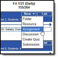 Screenshot of the dropdown list of curriculum options that display for the Add button. 