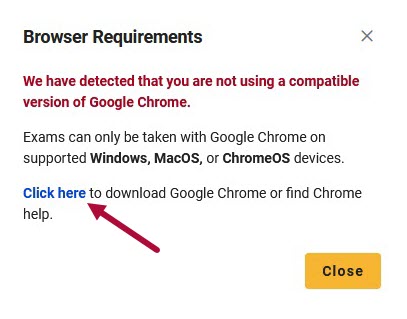 Browser Requirements with link to download Chrome