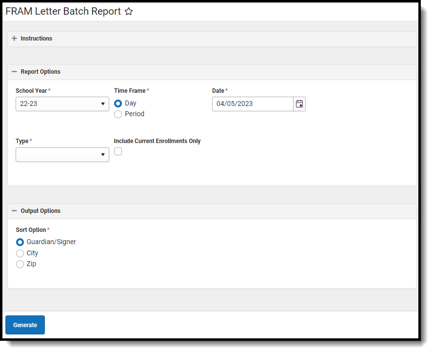 SCreenshot of FRAM Letter Batch Report editor.