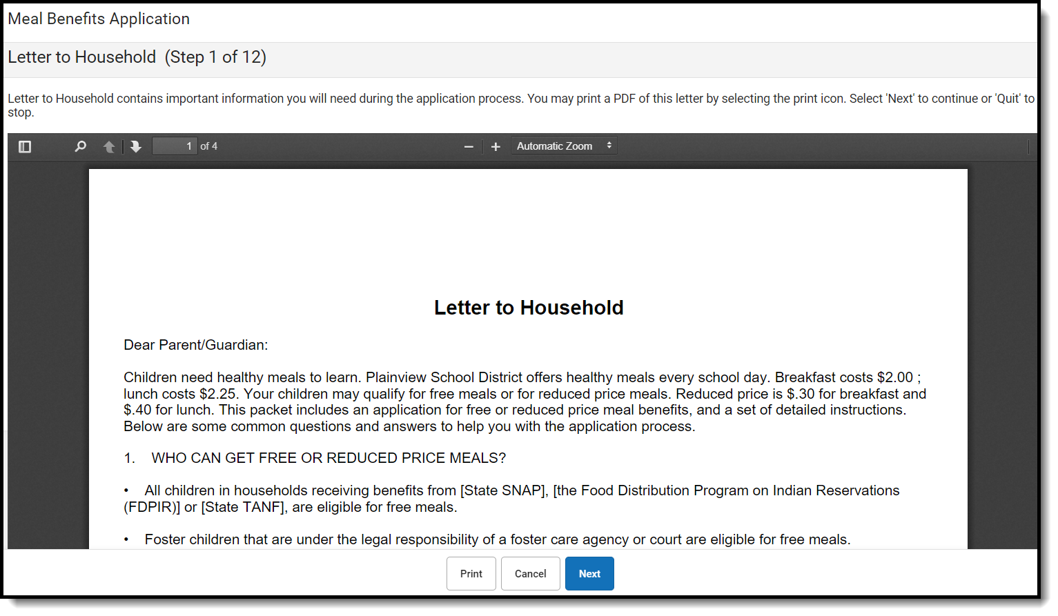 Screenshot of Letter to Household