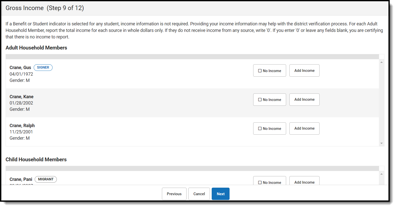 Screenshot of Gross Income Step