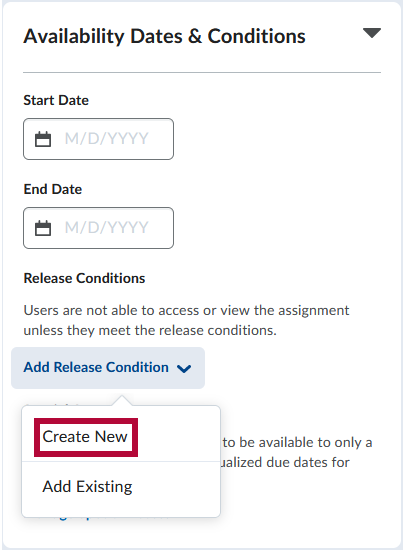 Shows the Create a New Release Condition dialog window.