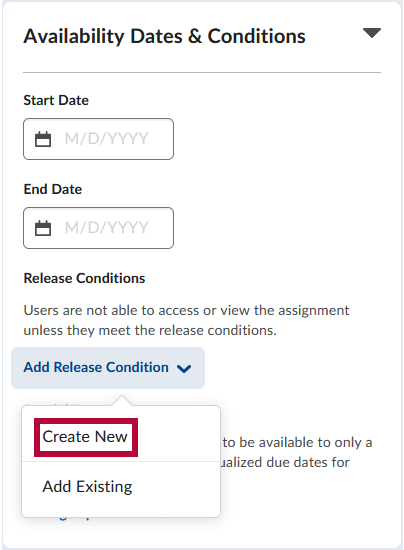 Shows the Create a New Release Condition dialog window.