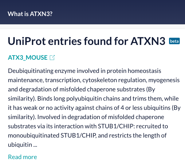 UniProt protein information shown in Navigator