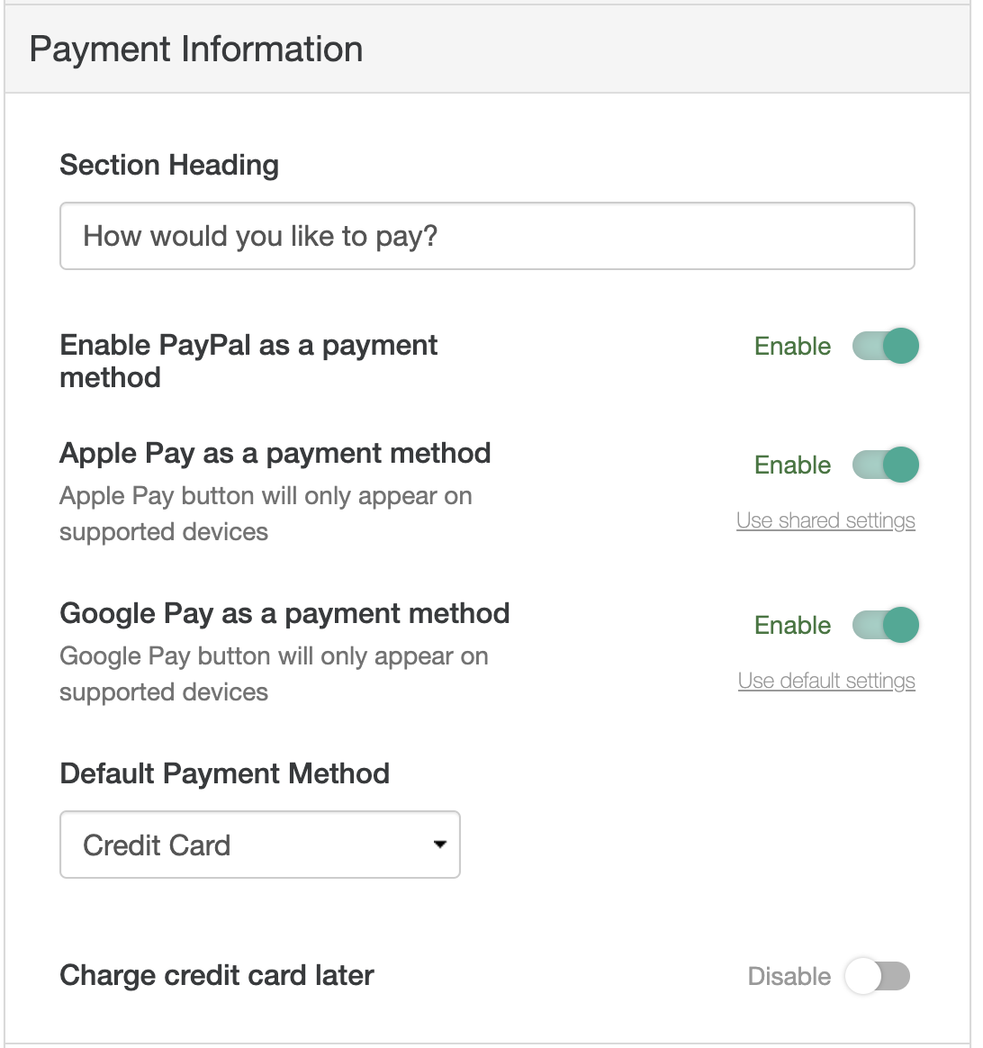 Apple Pay switch in Form Design