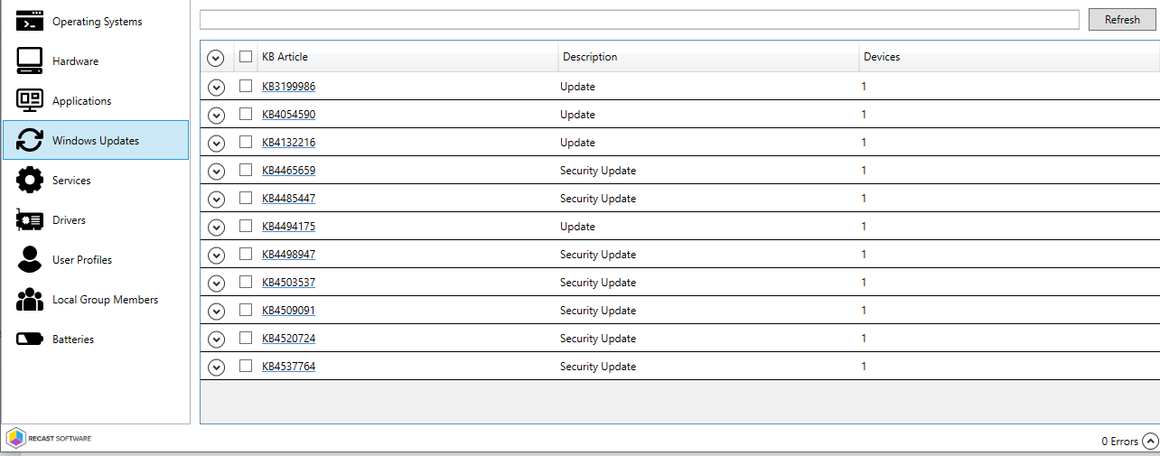 System Information Windows Updates Tab